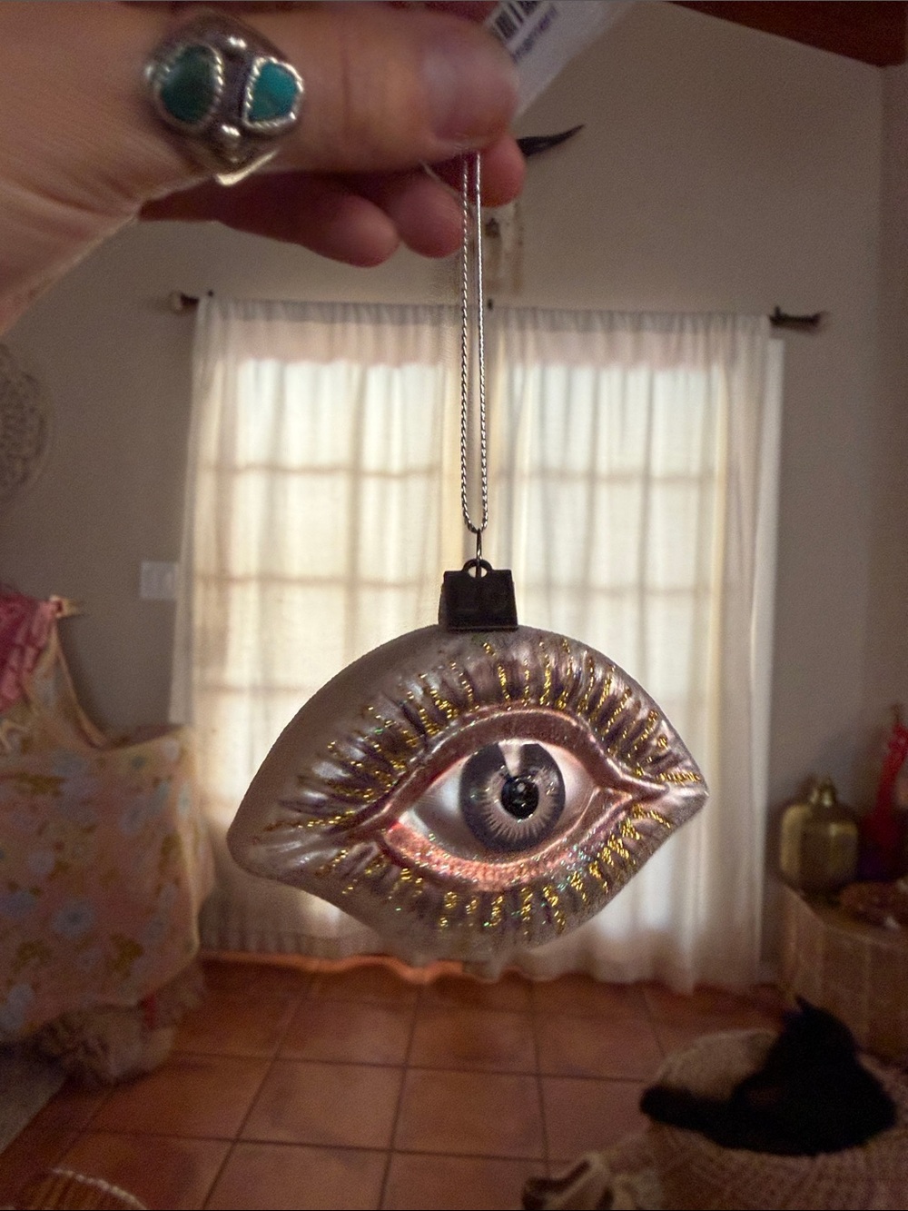 Anthropologie Silver spirit Eye Glass Ornament vintage look